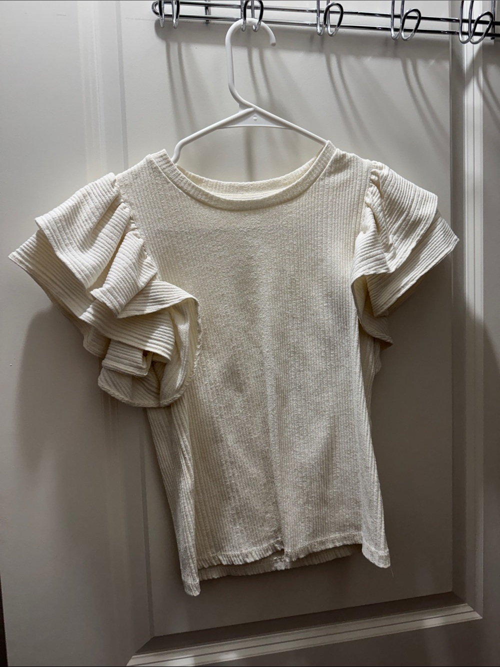 Zara Ruffled Short-Sleeve Knit Top - Cream